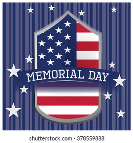 Isolated medal with the american flag and a ribbon with text on a colored background for memorial day