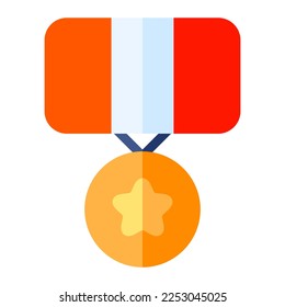 Isolated medal in flat icon on white background. Achievement, reward, winner, award, business and finance