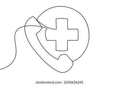 Isolated medical cross outline vector in continuous one line minimalist drawing for healthcare symbol
