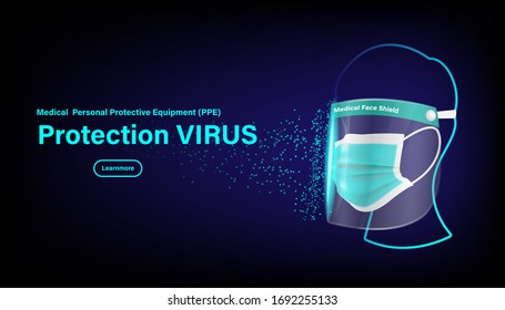 Isolated Medical Face Shield Mask On Background. Pandemic Covid-19 Virus And Protection Coronavirus Concept. Vector Illustration Design.