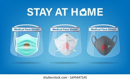 Isolated medical face shield mask and mask on background. Pandemic covid-19 virus and protection coronavirus and stay at home concept. Vector illustration design.