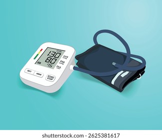 einzelne medizinische Objekte, Vektorgrafik des Stethoskops, Gesundheitstasche, Blutdruckmessgerät, Oximeter, Thermometer und Medikamentenpillen.