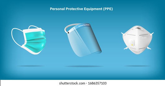Isolated medical personal protective equipment on background. Pandemic covid-19 virus and protection coronavirus concept. Vector illustration design. - Shutterstock ID 1686357103