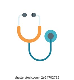 Isolated medical stethoscope graphic with orange and blue elements on White Background; flat style, health concept.