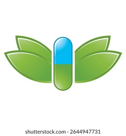 isolated medicine capsule with four leaves vector icon 