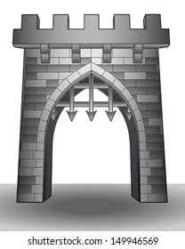 puerta de castillo medieval aislada en la ilustración del vector terrestre