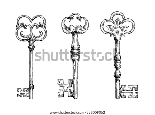 Isolated Medieval Forged Keys Bows Decorated Stock Vector (Royalty Free ...