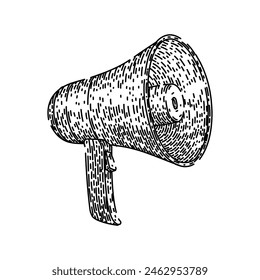 megáfono aislado dibujado a mano. altavoz alto, anuncio de megáfono, voz habla megáfono aislado boceto de Vector. ilustración negra aislada
