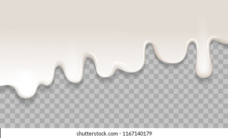 Isolated Melt  White Liquid Cream. Yoghurt Chocolate Flow Down. Wave Splash Of White  Liquid On Transparent Background. Vector Illustration EPS 10