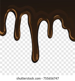 Isolated Melted chocolate dripping on transparency background-Vector Illustration for banner, poster, book cover.