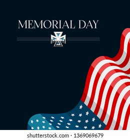Isolated memorial day poster with a flag and medal. Vector illustration design