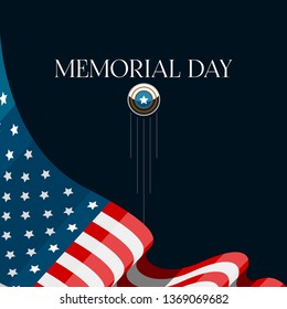 Isolated memorial day poster with a flag and medal. Vector illustration design