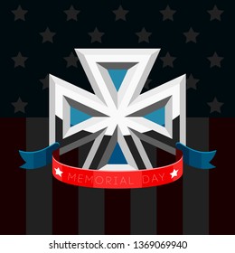 Isolated memorial day poster with a flag and emblem. Vector illustration design