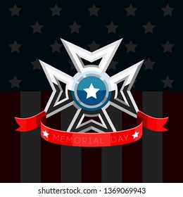 Isolated memorial day poster with a flag and emblem. Vector illustration design