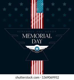 Isolated memorial day poster with a flag and medal. Vector illustration design