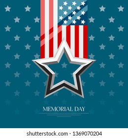 Isolated memorial day poster with a flag and medal. Vector illustration design