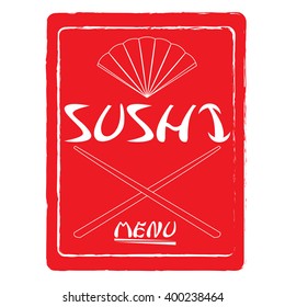 Isolated menu design with silhouettes of a hand fan and chopsticks