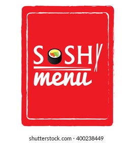 Isolated menu design with text, chopsticks and a sushi