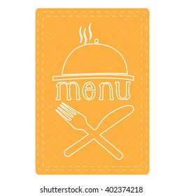Isolated menu design with text and a pair of silverwares