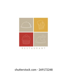 Isolated menu icons with text on a white background. Vector illustration