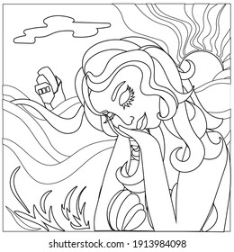 Sirena aislada y un barco hecho como ilustración vectorial de fondo blanco aislado, sirena vectorial al estilo de la caricatura para hacer libros de colorear o usar como decoración de notas y cuadernos.