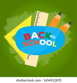 Isolated message with pencils and rulers. Back to school banner - vector
