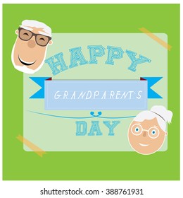 Isolated message with a ribbon with text and a pair of grandparents on a green background