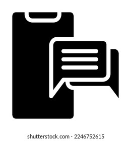 Isolated messaging in glyph icon on white background. Chatting, discussion, chat bubble, smartphone