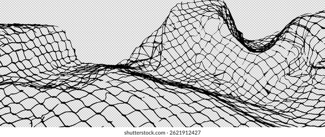 Isolated metal fence texture with broken wire mesh and holes highlighting the concept of freedom and security. Abstract design for backgrounds and illustrations.