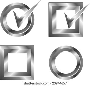 isolated metallic circles and squares with tick