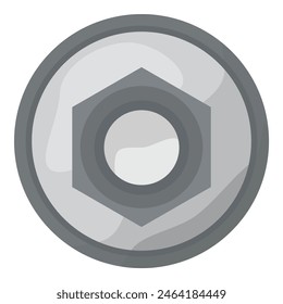 Isolated metallic nut flat icon vector illustration for industrial machinery and equipment construction with silver hardware screw and bolt design on white background