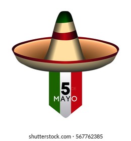 Isolated mexican banner with a hat, Cinco de mayo vector illustration