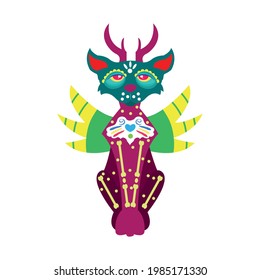 Isolated mexican cat alebrije character Vector illustration