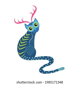 Isolated mexican cat alebrije character Vector illustration