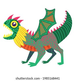 Personaje aislado del dragón mexicano alebrije Ilustración vectorial