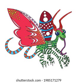 Isolated mexican dragon alebrije character Vector illustration