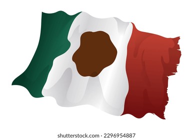 Isolated Mexican flag with wavy effect and torn edges in gradient style.