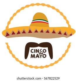 Isolated mexican hat and a mustache, Cinco de mayo vector illustration