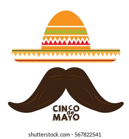 Isolated mexican hat and a mustache, Cinco de mayo vector illustration