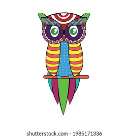 Isolated mexican owl alebrije character Vector illustration