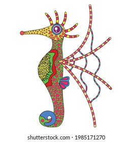 Isolated mexican seahorse alebrije character Vector illustration