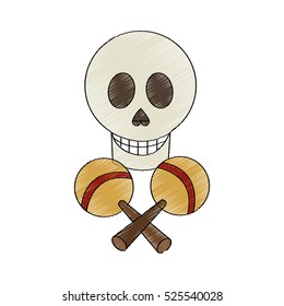 Isolated mexican skull and maraca design