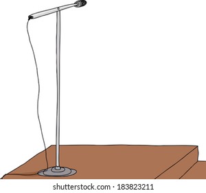 Isolated microphone stand on wooden speaker stand