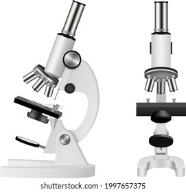 isolated microscope realistic illustration. front and side view