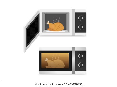 Isolated Microwave oven with chicken , vector art