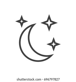 Isolated Midnight Outline Symbol On Clean Background. Vector Moon With Star Element In Trendy Style.
