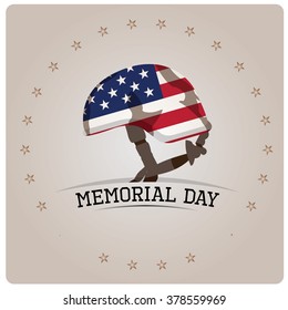 Isolated military helm with the american flag on a background with text for memorial day