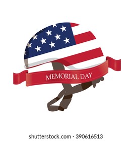 Isolated military helm with a ribbon with text on a white background for memorial day