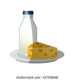 Isolated milk bottle and cheese design