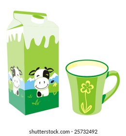 isolated milk carton box and mug